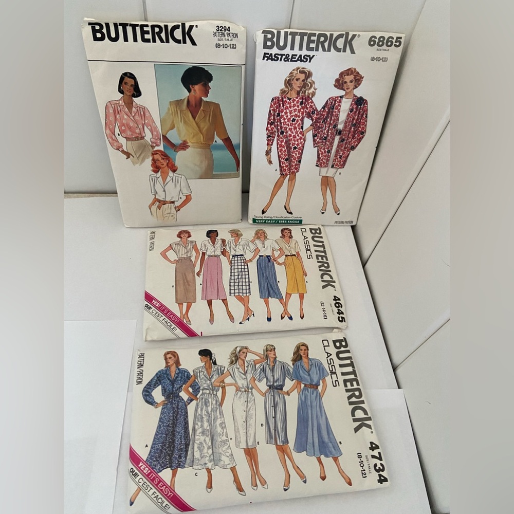 4 vintage 80s BUTTERICK classic sewing PATTERN LOT size 8 10 12 fast easy 1980s